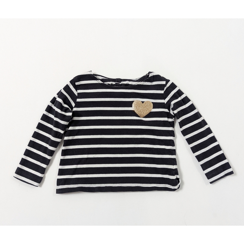 H&M long sleeve striped Shirt with Glitter Heart and Cut Out  Back Size 1.5-2 Y